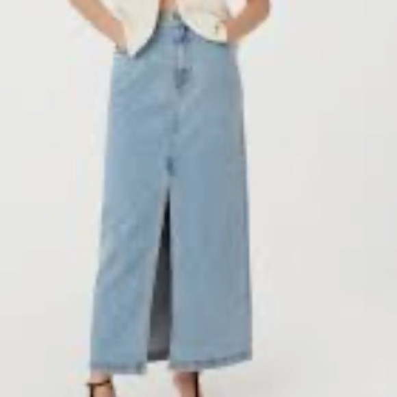 Frank & Oak Denim Jean Skirt Midi Maxi Size Medium With Slit Cotton - Picture 2 of 15